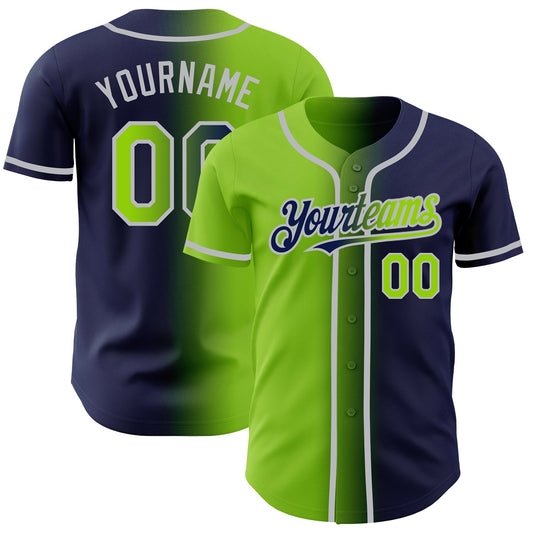 Custom Navy Neon Green-Gray Authentic Gradient Fashion Baseball Jersey - Sky-Custom