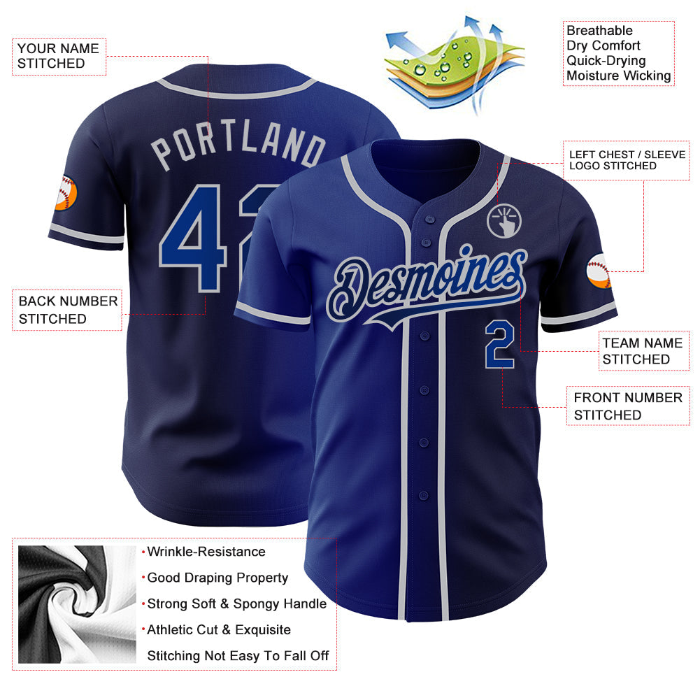 Custom Navy Royal-Gray Authentic Gradient Fashion Baseball Jersey - Sky-Custom