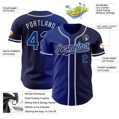 Custom Navy Royal-Gray Authentic Gradient Fashion Baseball Jersey - Sky-Custom