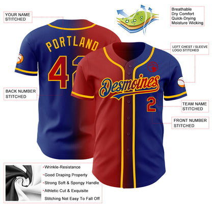 Custom Royal Red-Gold Authentic Gradient Fashion Baseball Jersey - Sky-Custom