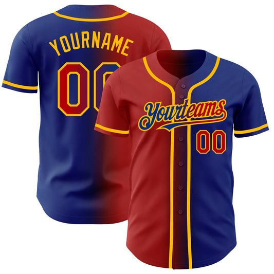 Custom Royal Red-Gold Authentic Gradient Fashion Baseball Jersey - Sky-Custom