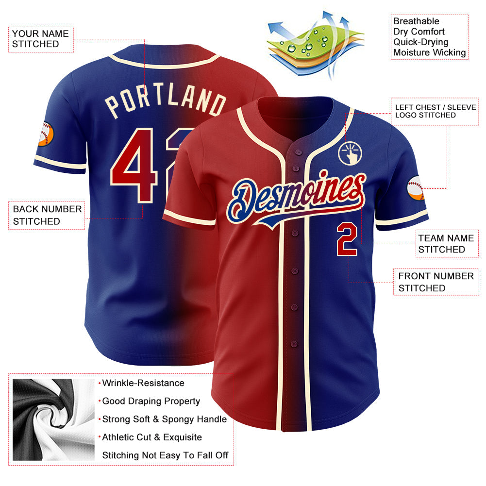 Custom Royal Red-Cream Authentic Gradient Fashion Baseball Jersey - Sky-Custom
