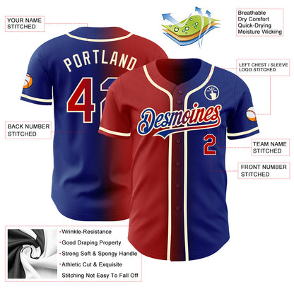 Custom Royal Red-Cream Authentic Gradient Fashion Baseball Jersey - Sky-Custom