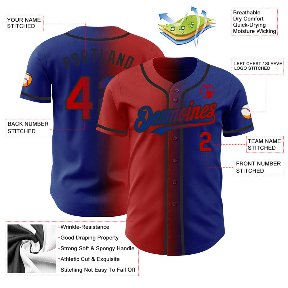 Custom Royal Red-Black Authentic Gradient Fashion Baseball Jersey - Sky-Custom