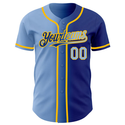 Custom Royal Light Blue-Gold Authentic Gradient Fashion Baseball Jersey - Sky-Custom