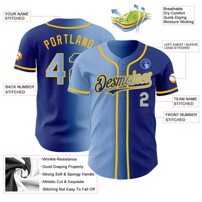 Custom Royal Light Blue-Gold Authentic Gradient Fashion Baseball Jersey - Sky-Custom