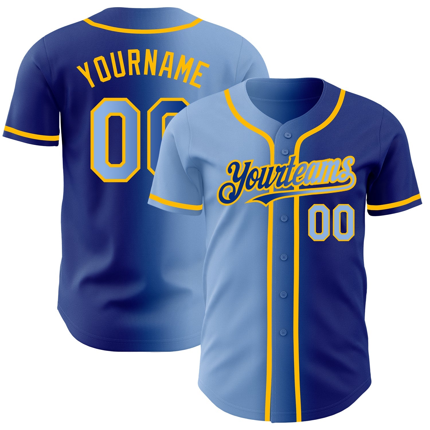 Custom Royal Light Blue-Gold Authentic Gradient Fashion Baseball Jersey - Sky-Custom