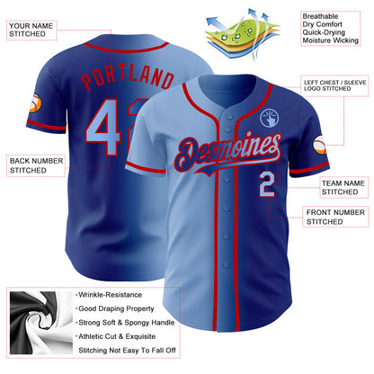 Custom Royal Light Blue-Red Authentic Gradient Fashion Baseball Jersey - Sky-Custom