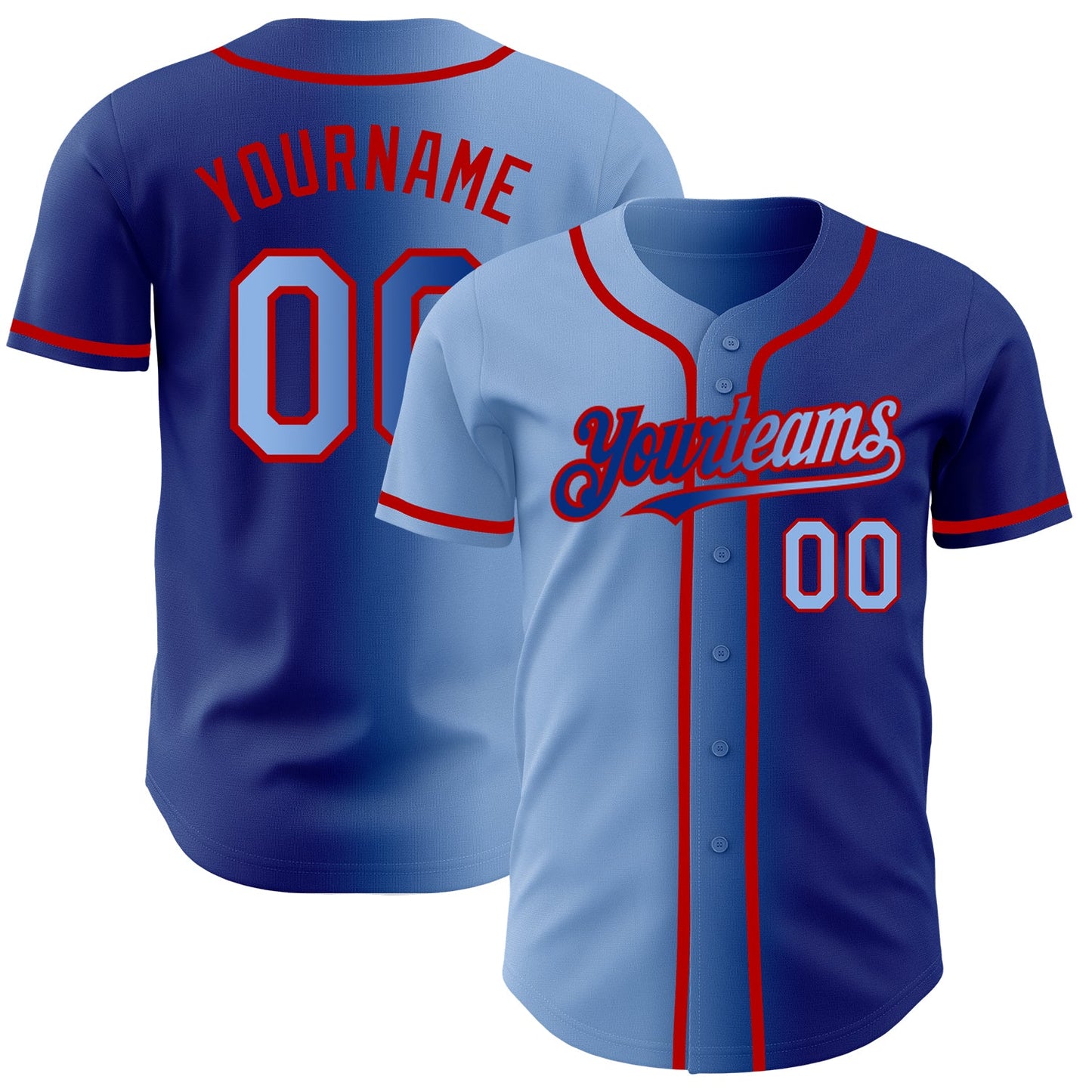 Custom Royal Light Blue-Red Authentic Gradient Fashion Baseball Jersey - Sky-Custom