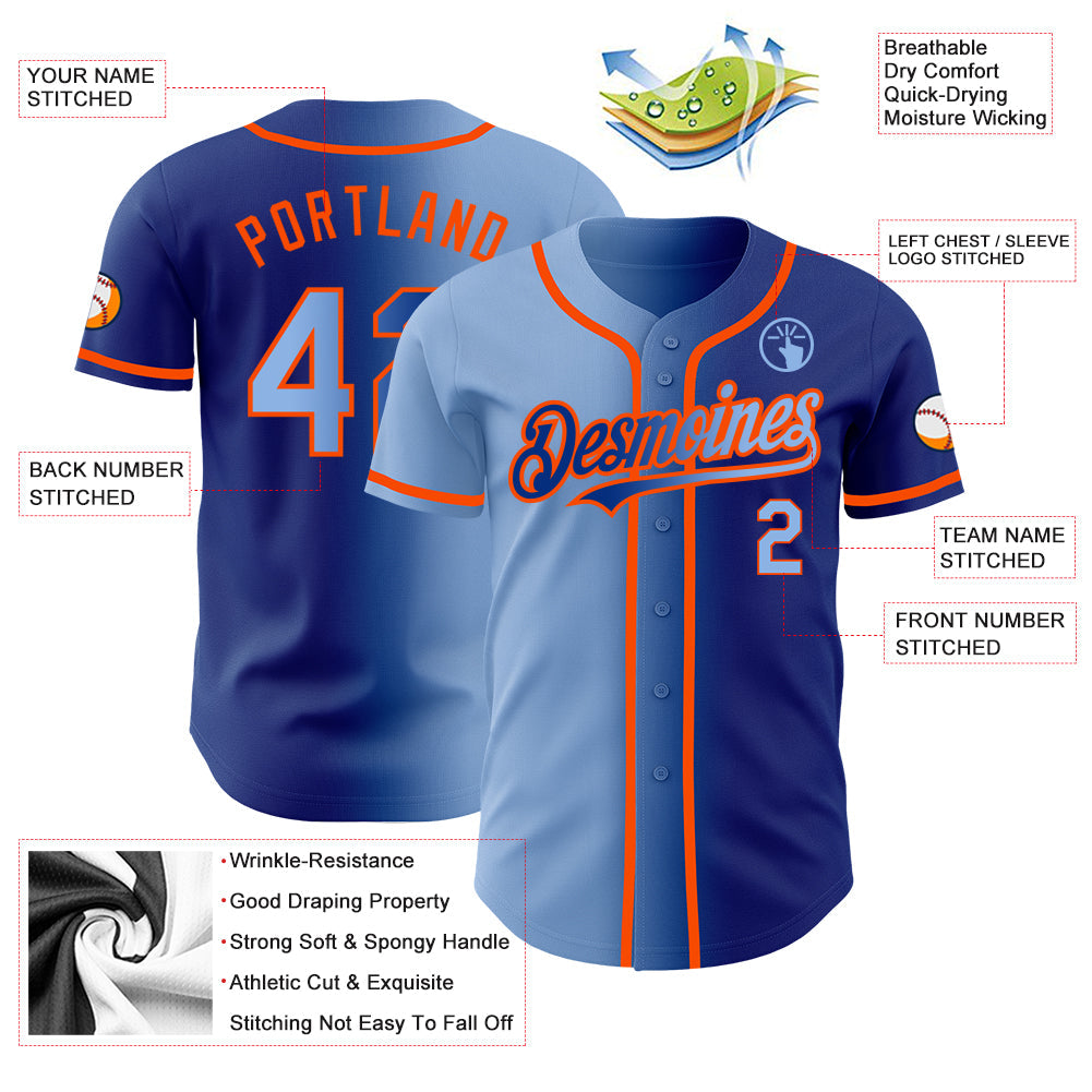 Custom Royal Light Blue-Orange Authentic Gradient Fashion Baseball Jersey - Sky-Custom