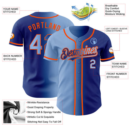 Custom Royal Light Blue-Orange Authentic Gradient Fashion Baseball Jersey - Sky-Custom