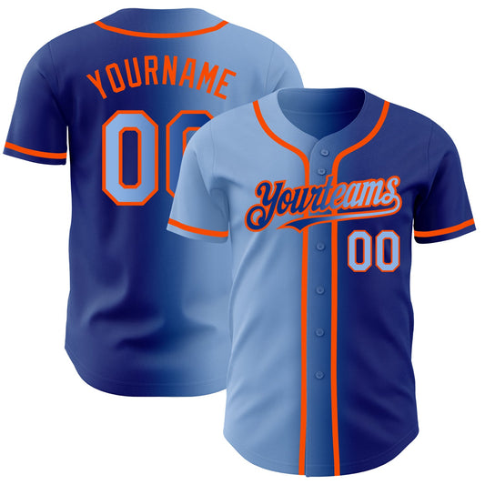 Custom Royal Light Blue-Orange Authentic Gradient Fashion Baseball Jersey - Sky-Custom