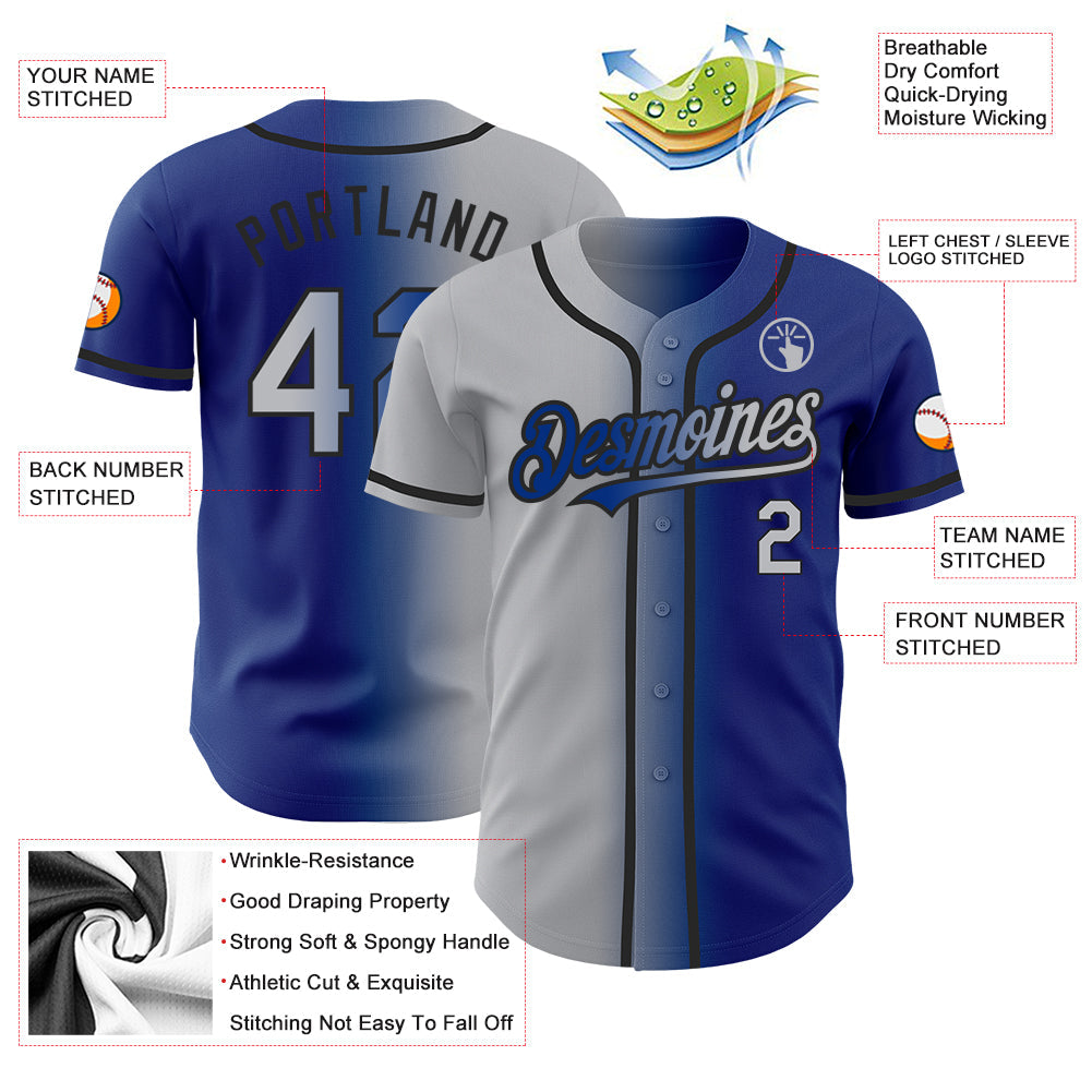 Custom Royal Gray-Black Authentic Gradient Fashion Baseball Jersey - Sky-Custom