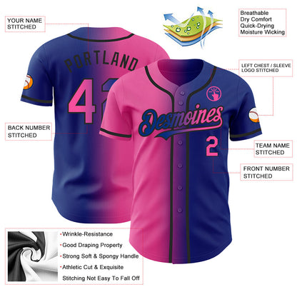 Custom Royal Pink-Black Authentic Gradient Fashion Baseball Jersey - Sky-Custom