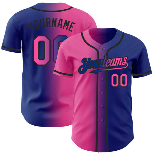 Custom Royal Pink-Black Authentic Gradient Fashion Baseball Jersey - Sky-Custom