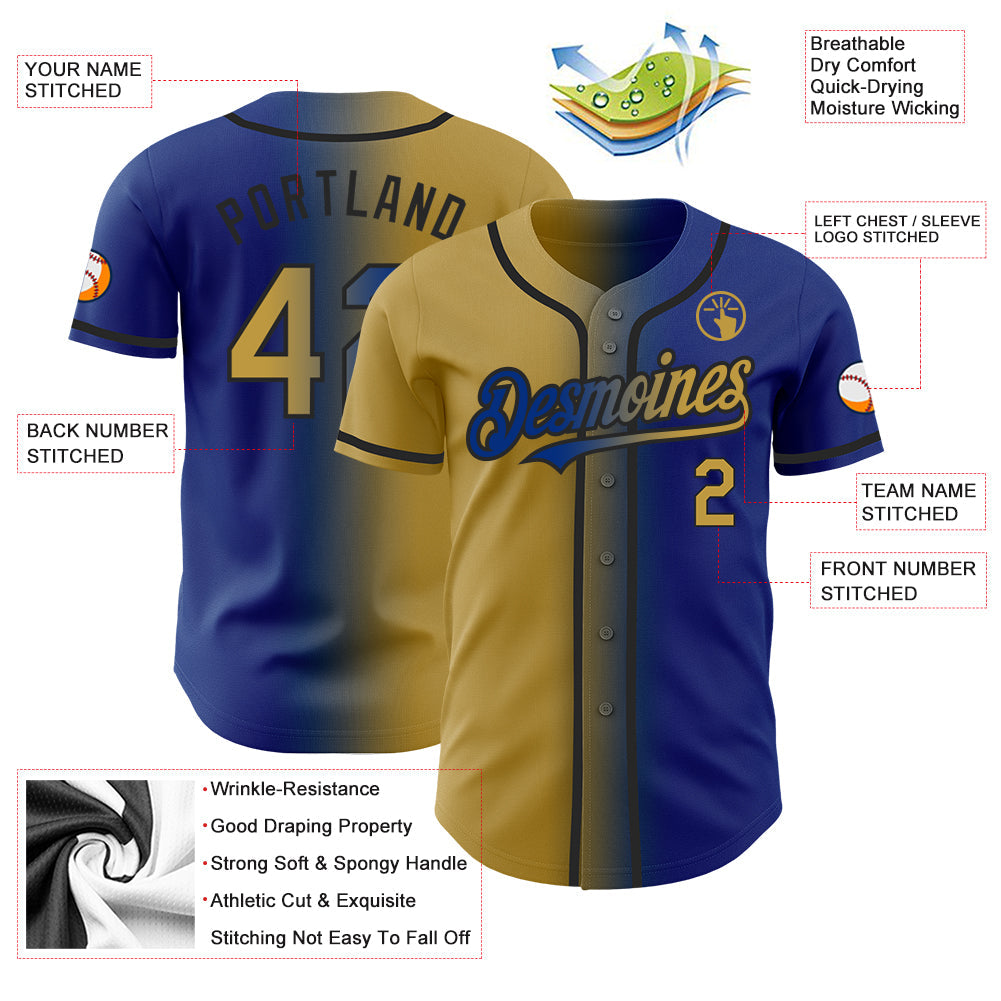 Custom Royal Old Gold-Black Authentic Gradient Fashion Baseball Jersey - Sky-Custom