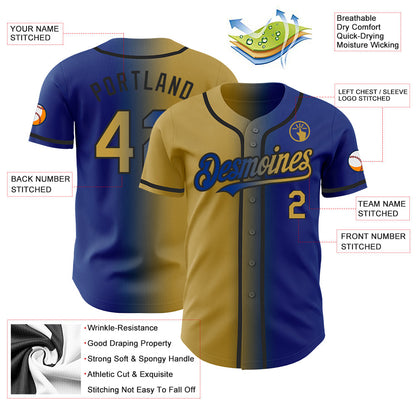 Custom Royal Old Gold-Black Authentic Gradient Fashion Baseball Jersey - Sky-Custom