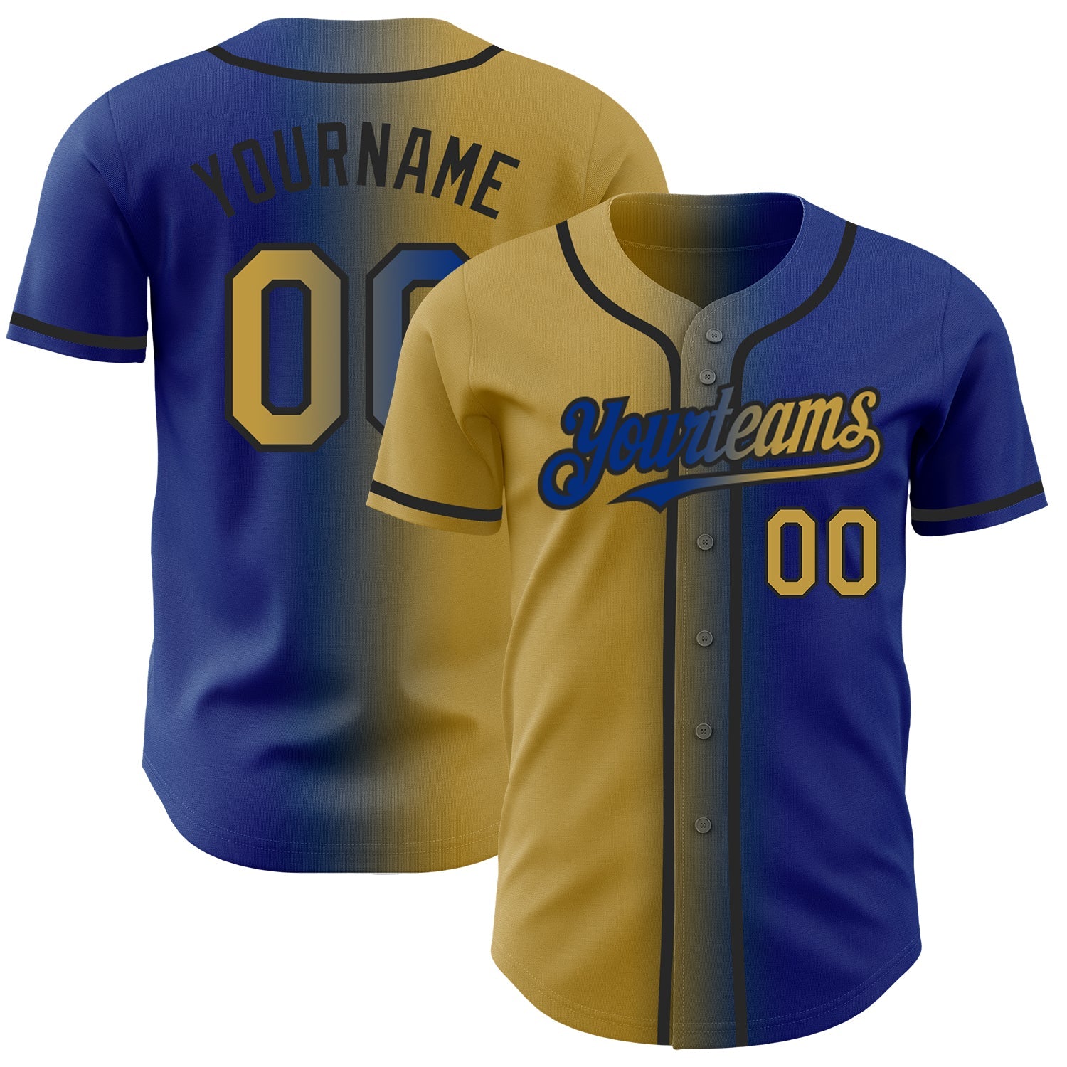 Custom Royal Old Gold-Black Authentic Gradient Fashion Baseball Jersey - Sky-Custom