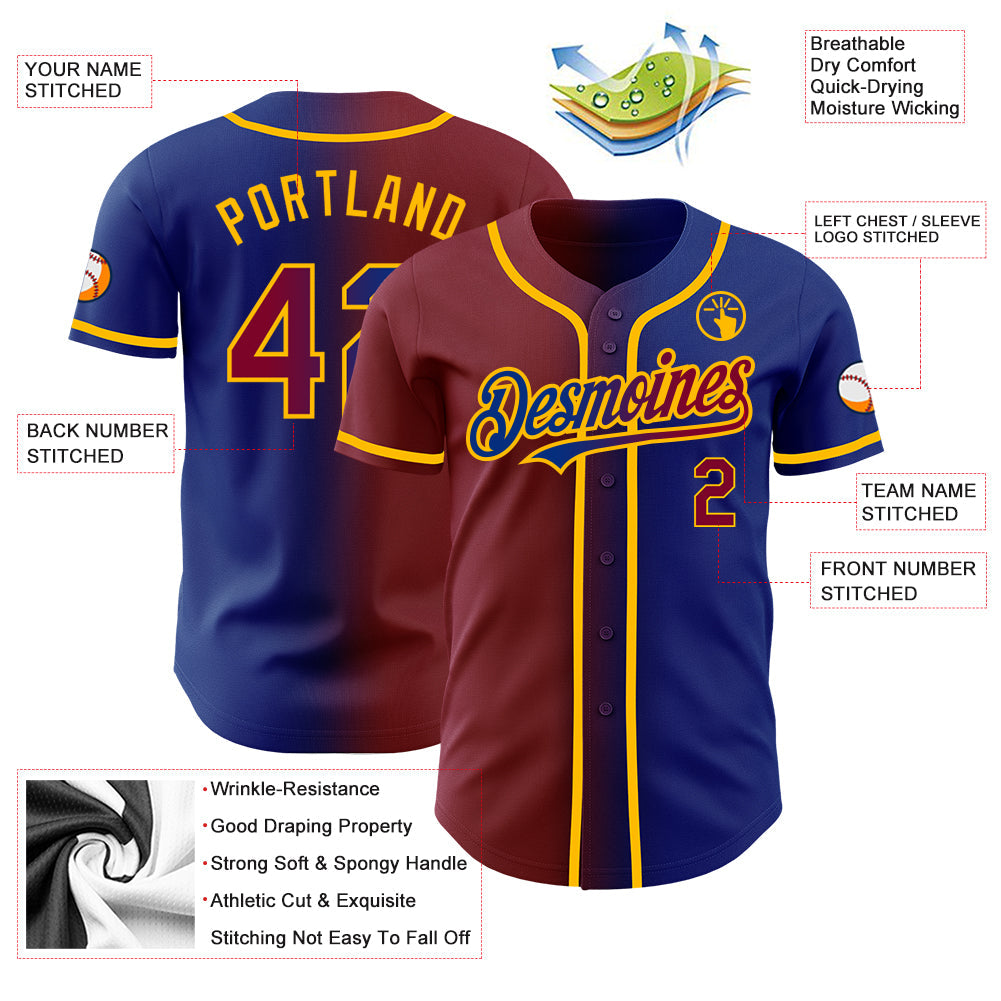 Custom Royal Maroon-Gold Authentic Gradient Fashion Baseball Jersey - Sky-Custom