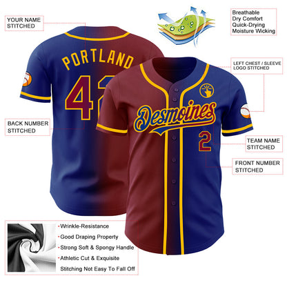 Custom Royal Maroon-Gold Authentic Gradient Fashion Baseball Jersey - Sky-Custom