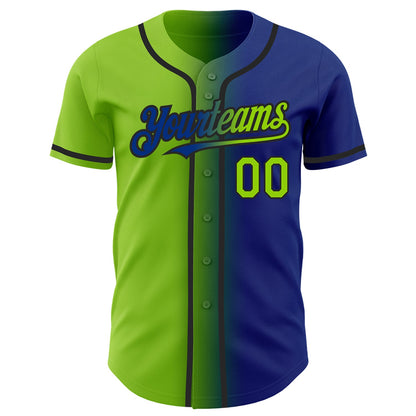 Custom Royal Neon Green-Black Authentic Gradient Fashion Baseball Jersey - Sky-Custom