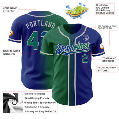 Custom Royal Kelly Green-Gray Authentic Gradient Fashion Baseball Jersey - Sky-Custom