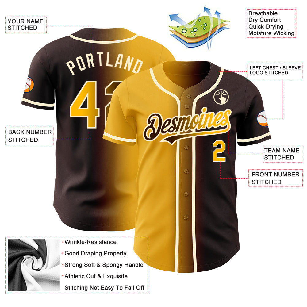 Custom Brown Gold-Cream Authentic Gradient Fashion Baseball Jersey - Sky-Custom