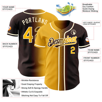 Custom Brown Gold-Cream Authentic Gradient Fashion Baseball Jersey - Sky-Custom