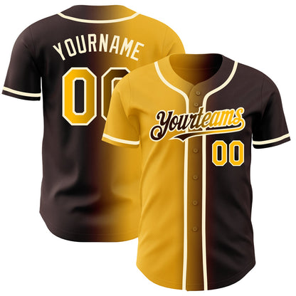 Custom Brown Gold-Cream Authentic Gradient Fashion Baseball Jersey - Sky-Custom