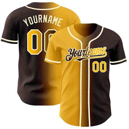 Custom Brown Gold-Cream Authentic Gradient Fashion Baseball Jersey - Sky-Custom