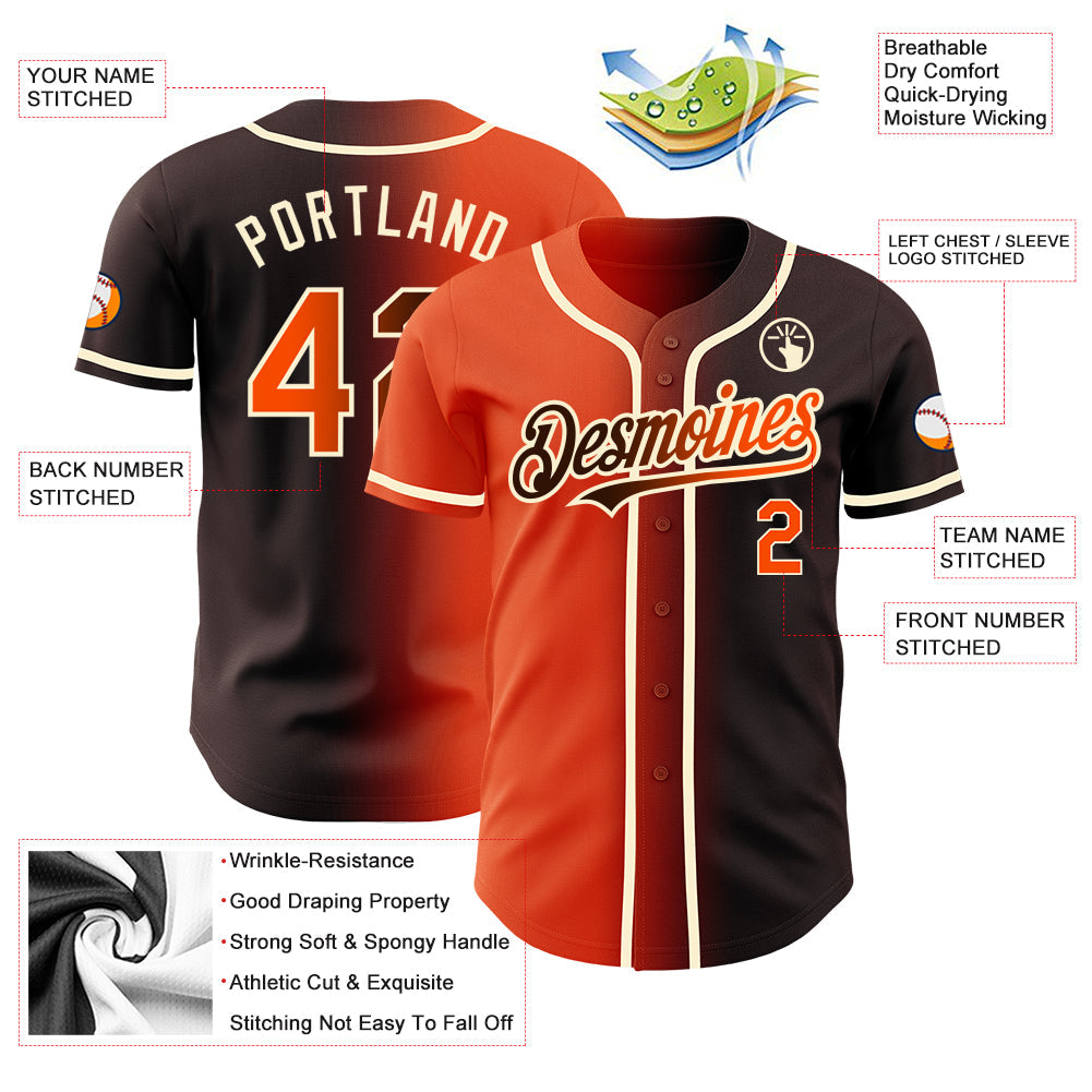 Custom Brown Orange-Cream Authentic Gradient Fashion Baseball Jersey - Sky-Custom