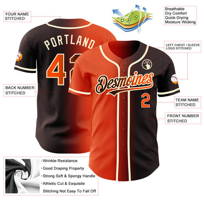 Custom Brown Orange-Cream Authentic Gradient Fashion Baseball Jersey - Sky-Custom