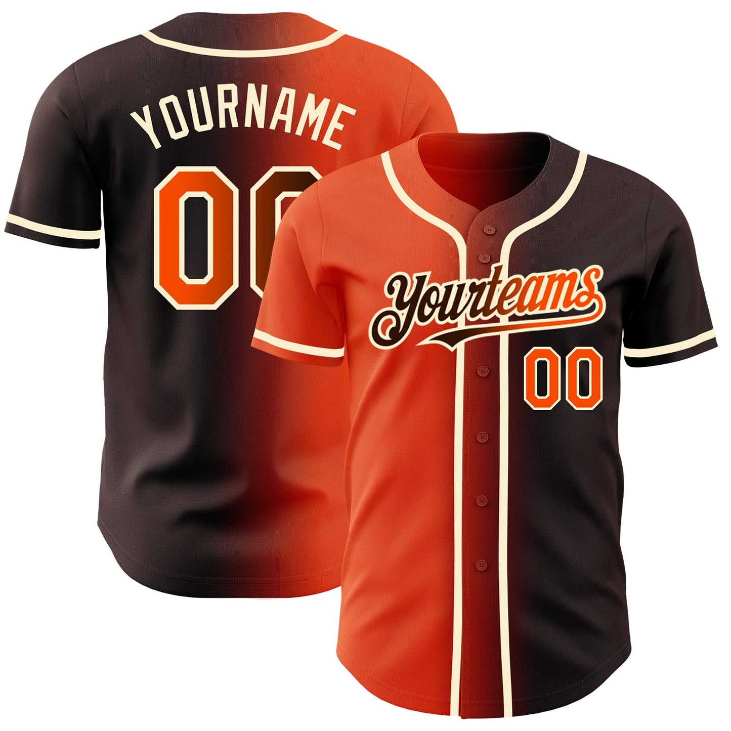 Custom Brown Orange-Cream Authentic Gradient Fashion Baseball Jersey - Sky-Custom
