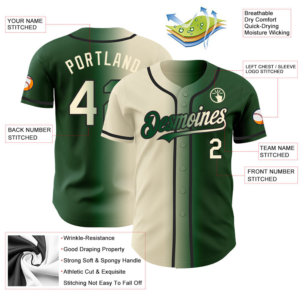 Custom Green Cream-Black Authentic Gradient Fashion Baseball Jersey - Sky-Custom