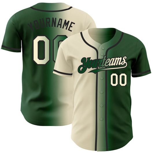 Custom Green Cream-Black Authentic Gradient Fashion Baseball Jersey - Sky-Custom