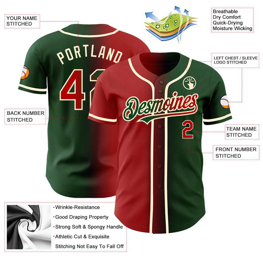 Custom Green Red-Cream Authentic Gradient Fashion Baseball Jersey - Sky-Custom
