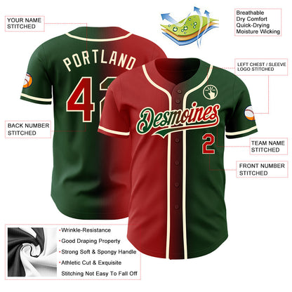 Custom Green Red-Cream Authentic Gradient Fashion Baseball Jersey - Sky-Custom