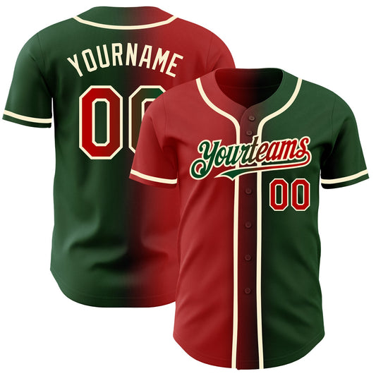 Custom Green Red-Cream Authentic Gradient Fashion Baseball Jersey - Sky-Custom