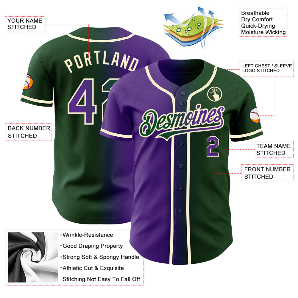 Custom Green Purple-Cream Authentic Gradient Fashion Baseball Jersey - Sky-Custom