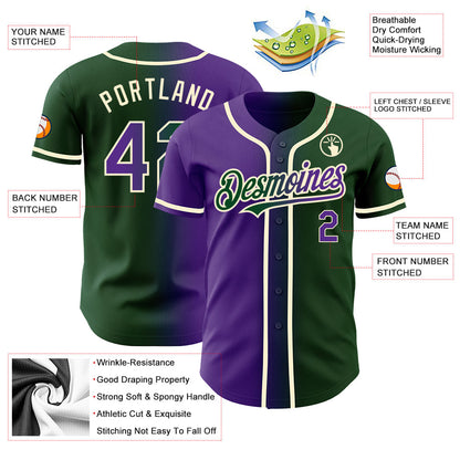 Custom Green Purple-Cream Authentic Gradient Fashion Baseball Jersey - Sky-Custom