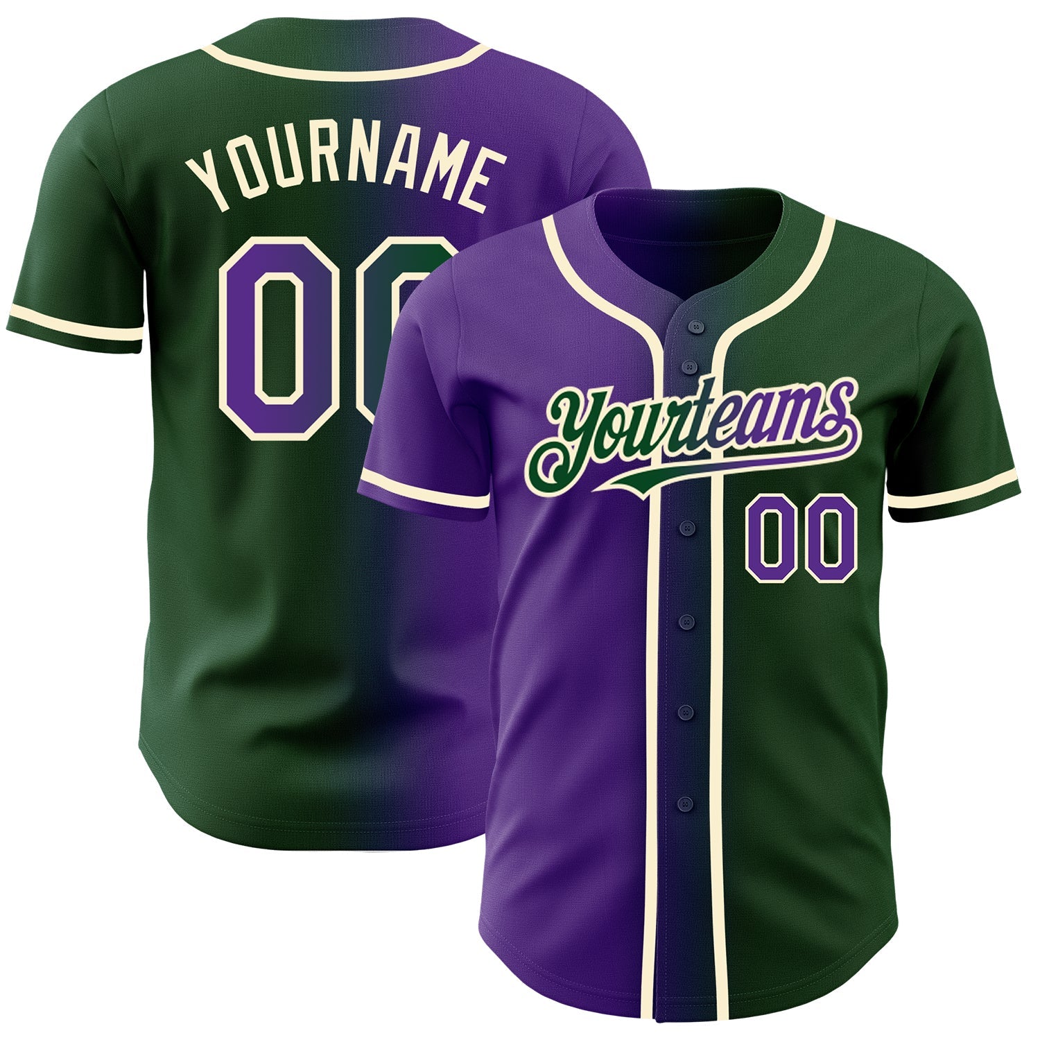 Custom Green Purple-Cream Authentic Gradient Fashion Baseball Jersey - Sky-Custom