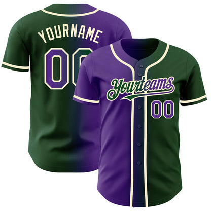 Custom Green Purple-Cream Authentic Gradient Fashion Baseball Jersey - Sky-Custom