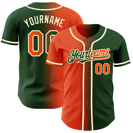 Custom Green Orange-Cream Authentic Gradient Fashion Baseball Jersey - Sky-Custom
