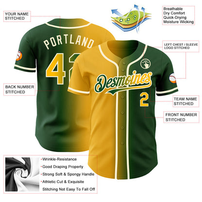 Custom Green Gold-Cream Authentic Gradient Fashion Baseball Jersey - Sky-Custom