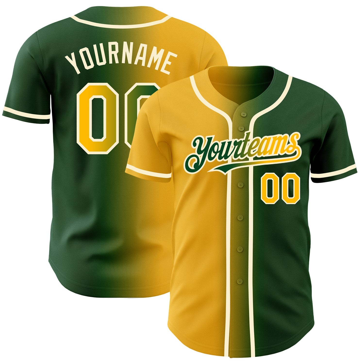 Custom Green Gold-Cream Authentic Gradient Fashion Baseball Jersey - Sky-Custom