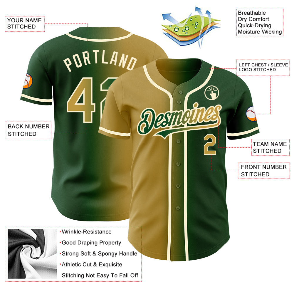 Custom Green Old Gold-Cream Authentic Gradient Fashion Baseball Jersey - Sky-Custom