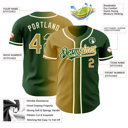 Custom Green Old Gold-Cream Authentic Gradient Fashion Baseball Jersey - Sky-Custom