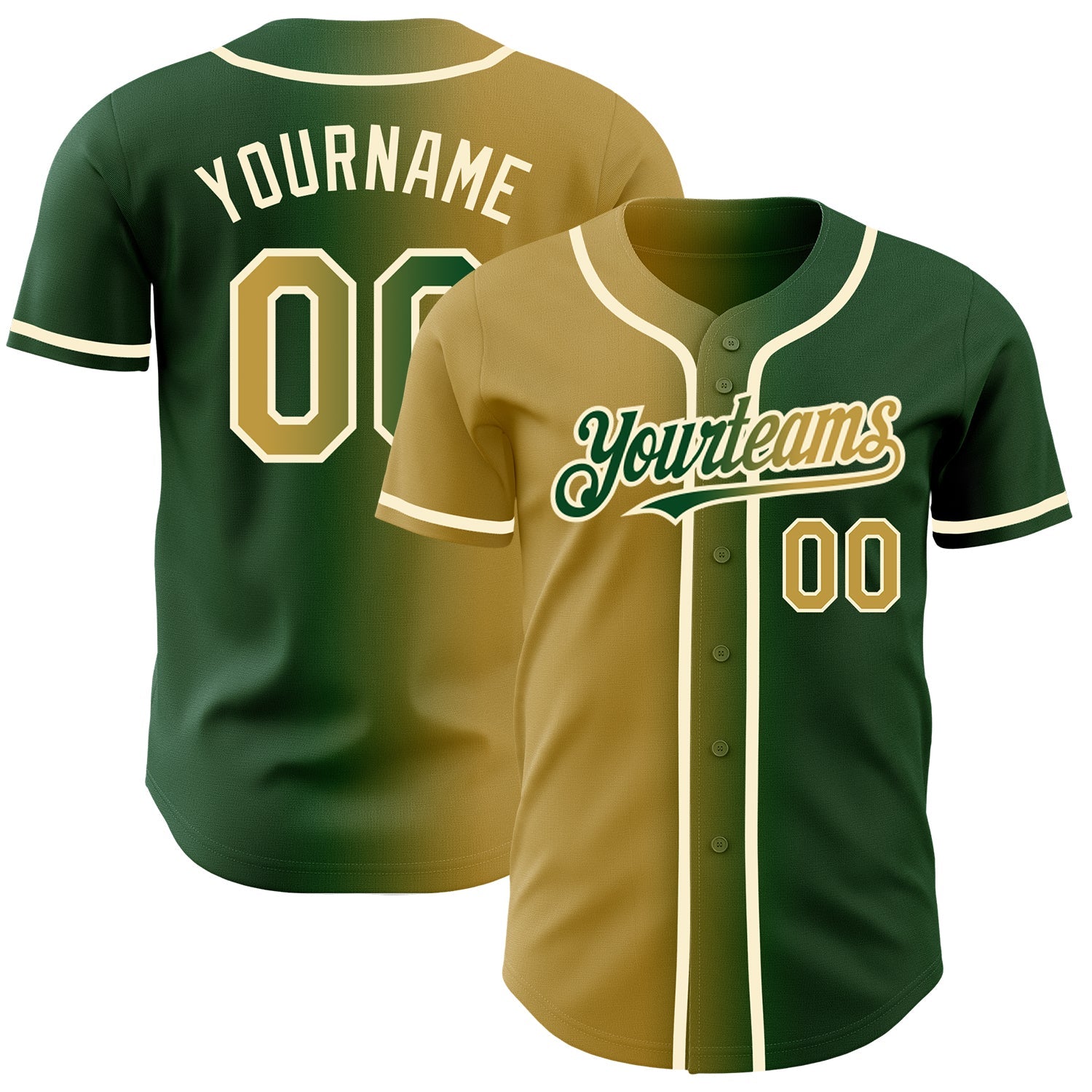 Custom Green Old Gold-Cream Authentic Gradient Fashion Baseball Jersey - Sky-Custom