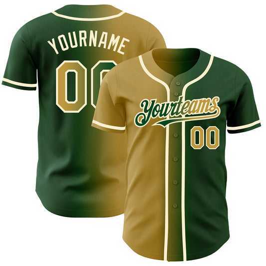 Custom Green Old Gold-Cream Authentic Gradient Fashion Baseball Jersey - Sky-Custom