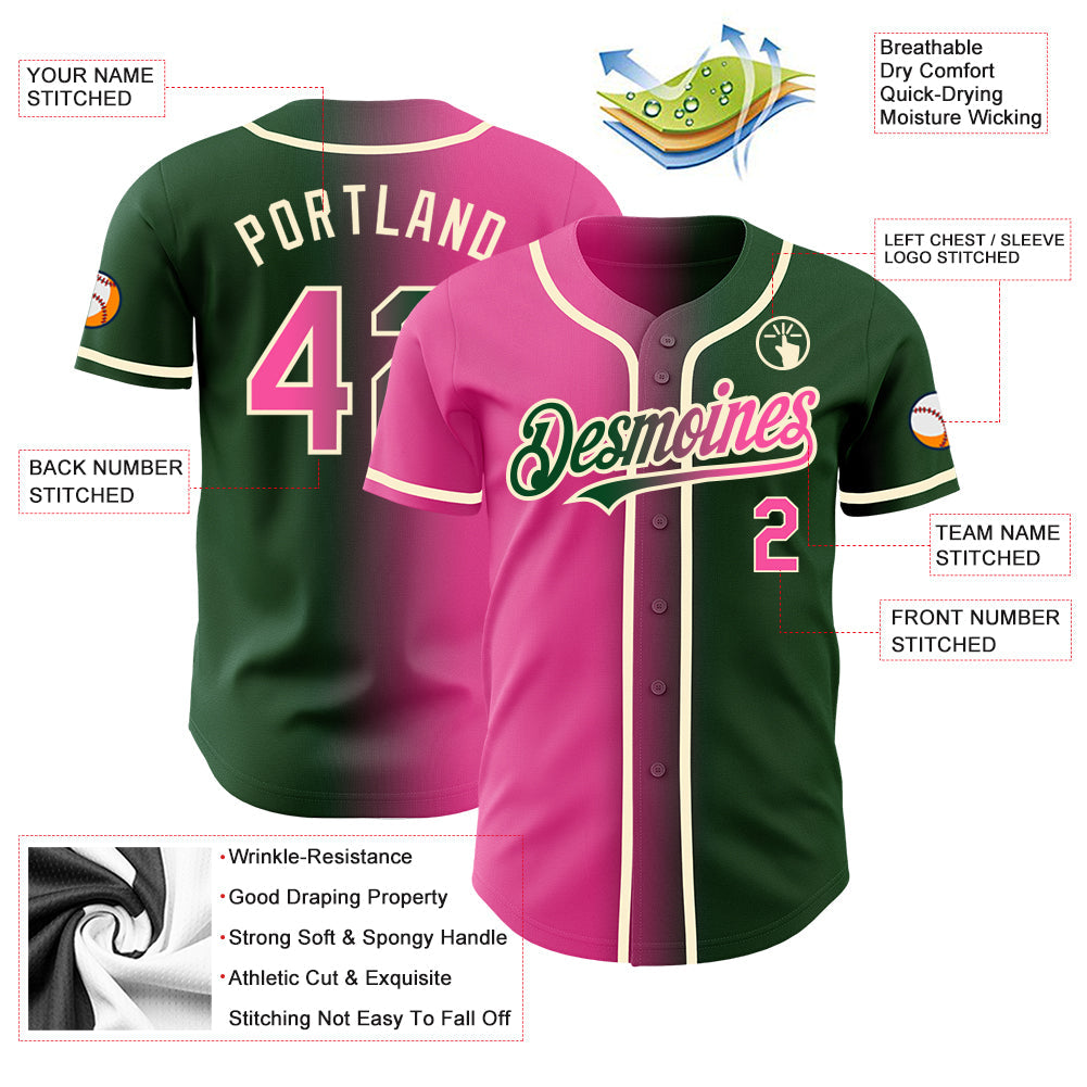 Custom Green Pink-Cream Authentic Gradient Fashion Baseball Jersey - Sky-Custom
